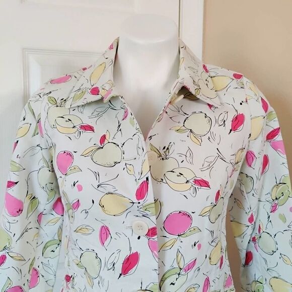Ann Taylor LOFT apple print trench coat sz SP - Picture 2 of 12